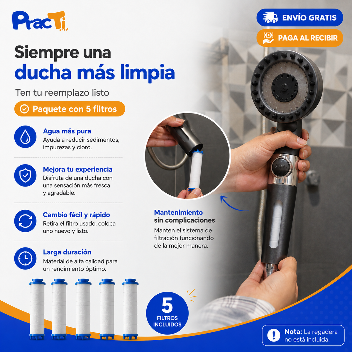 Kit 5 Filtros de Repuesto Para Regadera